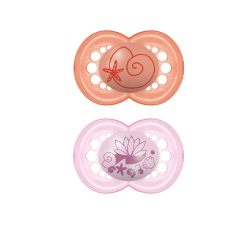 MAM Original Baby Pacifier, Nipple Shape Helps Promote Healthy Oral Development, Sterilizer Case, 2 Pack, 6-16 Months, Pearl/Girl