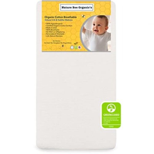 Nature Bee Organic's Deluxe Breathable Crib & Toddler Mattress I 100% Breathable I GreenGuard Gold Certified I 100% Hypoallergenic I 5" Crib Mattress