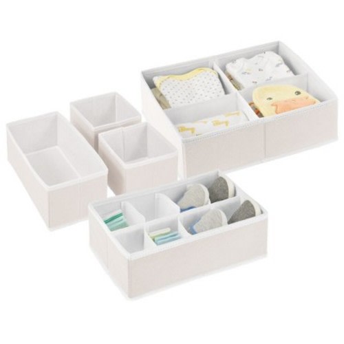 mDesign Fabric Drawer/Closet Divided Organizers, Set of 5, Color: Cream/white