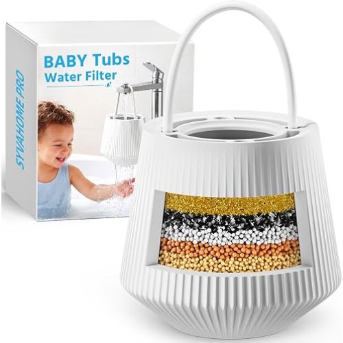 Baby Bath Tub Water Filter for Hard Water & Chlorine, Bath Filter for Tub Faucet, Filtration with Vitamin C & KDF, Gentle Bath Time Essential for Newborns, Baby Shower Registry Gifts for New Parents