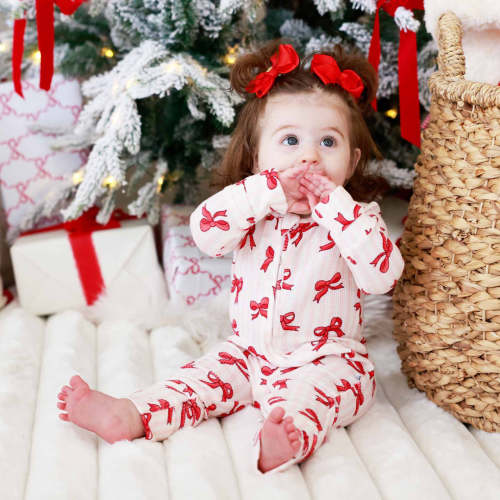 Christmas Bamboo Waffle Convertible Zip Rompers