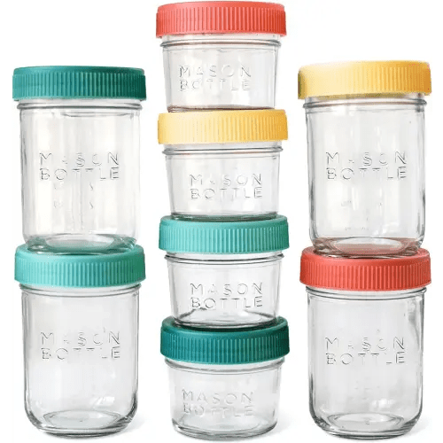 Mason Bottle Breast Milk Storage Glass (4oz & 8oz, 8-Pack) - Reusable Glass Baby Food Jars with Lids - Airtight, Stackable, Freezable Glass Baby Food Containers, Milk Container for Baby Formula