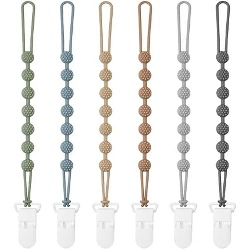 6 Pack Silicone Pacifier Clip with One-Piece Design for Baby Boys and Girls, BPA Free Soft Flexible Binky Clips with Texture for Baby Essentials