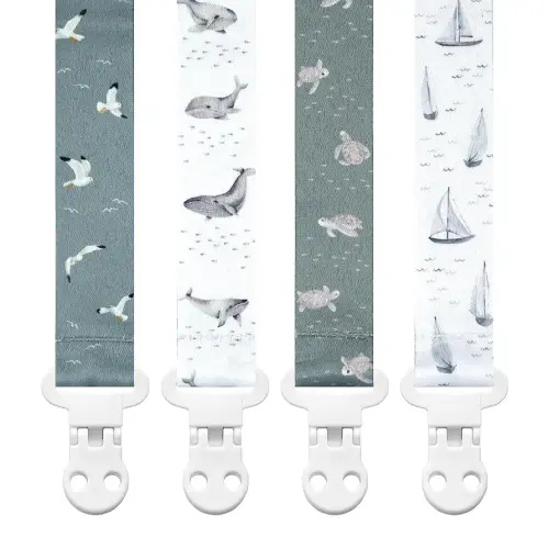 Baby Pacifier Clip Holder - Girl or Boy Unisex 4 Pack Gift Set – Nautical Blue Whales Boats Turtles (Gone Sailing)