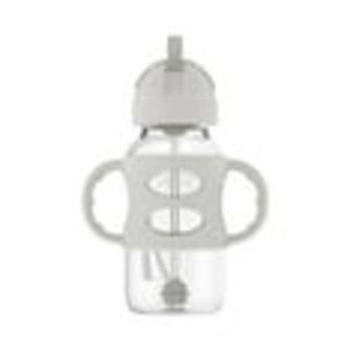 Dr. Brown's Milestones Wide-Neck Sippy Straw Bottle, 100% Silicone Handles, 9oz/270ml, 6m+, Gray