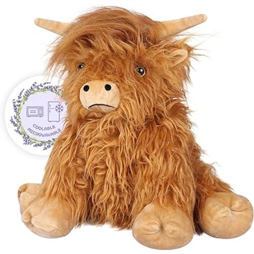 Heatable & Coolable Highland Cow Stuffed Animals Plushie, Microwavable Heating Pad for Soothing & Relaxation, Lavender Scented Cattle Plush Toys for Stress Relief, Stuffed Cow Gifts