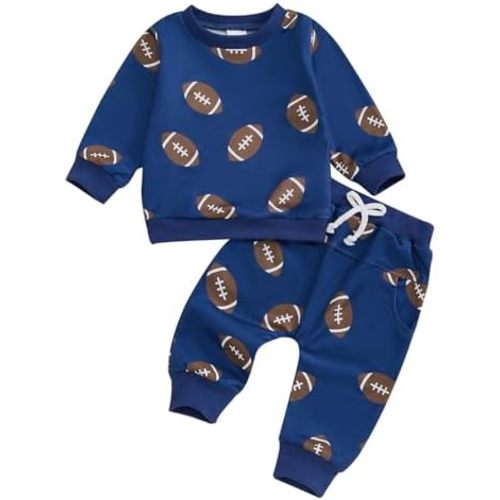 Toddler Baby Boy Girl Football Outfit Rugby Sweatshirt Top Jogger Pants Set 2 Pcs Infant Fall Winter Clothes