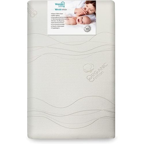 Wonder Dream Mini Crib Mattress, Organic Cotton Cover, 100% Breathable, Non Toxic, No VOC's, Hypoallergenic