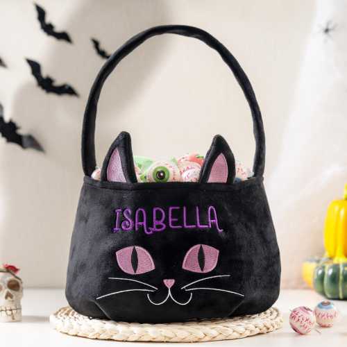 Custom Halloween Basket Trick or Treat Bucket | Embroidered Candy Bag | Halloween Party Decorations