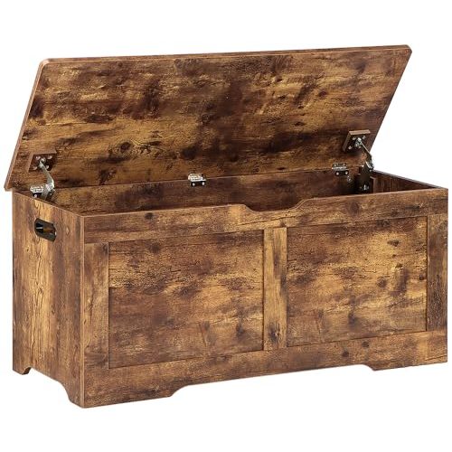 Timberer 39.4" Storage Chest, Wooden Storage Bench, Lift Top Toy Chest with 2 Safety Hinges, Large Toy Box, Entryway Bench for Living Room, Bedroom, Rustic Brown