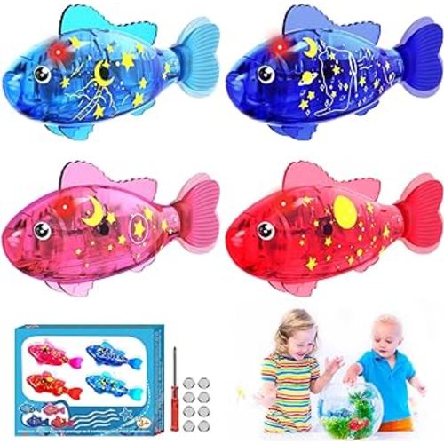 Robot Fish Toys for Kid/Cat Gift,Robotic Swimming Fish Cat Toy,LED Light Fish Toy,Activated Swimming in Water with LED Light, Bath Toys, Swimming Robot Fish Bath Toy, Swimming Pool Toys(4pcs)