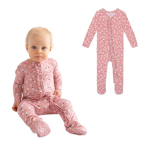 Posh Peanut Footie Pajamas for Baby Girls – Sleepers in Viscose from Bamboo with 2-Way Zipper & Ruffle Trim