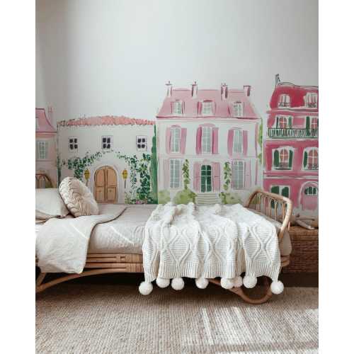 Paris city buildings extra large wall decals, pink girly kids nursery city wall mural *US orders ship DDP*