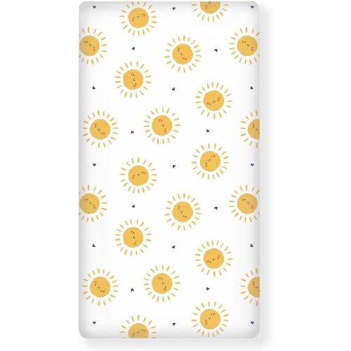 Suns Hearts Fitted Crib Sheet for Boys Girls Yellow Sun and Little Heart Baby Sheet for Standard Crib and Toddler Cute Sunshine Nursery Bed Mattress Sheets 28"x52"