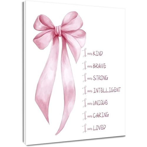 MASLEK Coquette Pink Bow Wall Art for Living Room, Inspirational Quote Wall Decor Pink Preppy Girly Poster Prints for Girls Room Dorm Wall Decor, 12W x 16L Inches