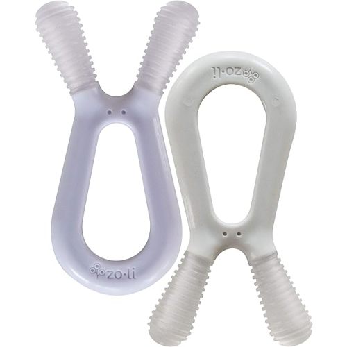 Most Recommended Molar Teether for Babies | ZoLi Bunny Baby Teething Toy, Gum Massaging Molar Gums Relief, Easy to Hold and chew, BPA, Phthalate, and Toxin Free teether, Lilac + ash Grey (Pack of 2)