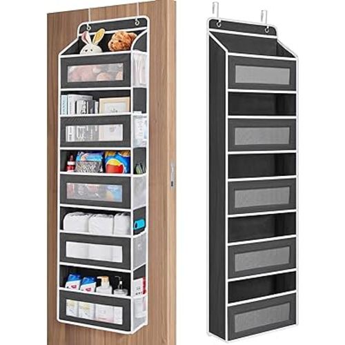 JARLINK Over The Door Organizer Storage, 5 Shelf Hanging Door Organizer with 5 Large Capacity Pockets, Anti Tilt 44 lb Load Behind Door Organizer for Bedroom, Bathroom, Pantry, Nursery, (Black)