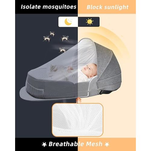 Baby Travel Bassinet Portable Bassinets: Foldable Lightweight Travel Pod Infant Co-Sleeper Bed with Mosquito and Canopy Outdoor Newborn Essentials Gift
