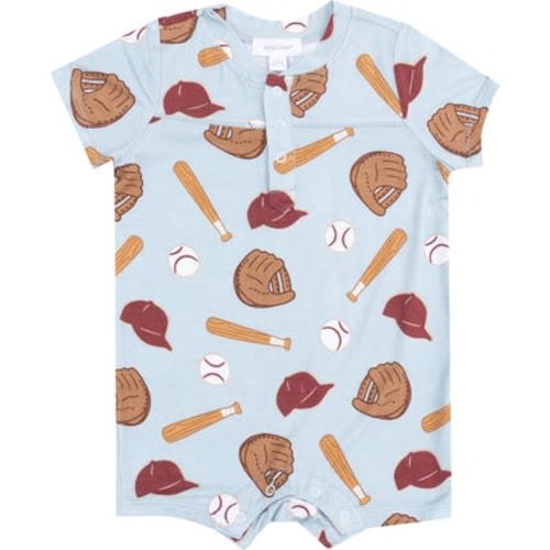 Baseball Print Henley Romper, 6-12M