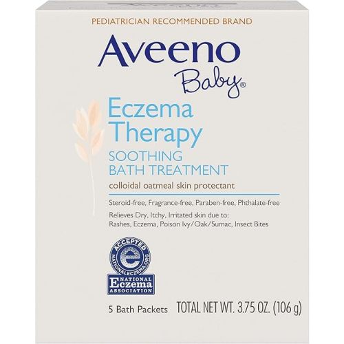 Aveeno Baby Eczema Therapy Soothing Bath Treatment for Relief of Dry, Itchy and Irritated Skin, Made with Soothing Natural Colloidal Oatmeal, 5 ct.