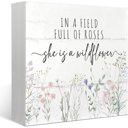 Baby Girl Nursery Wooden Box Sign Decor,In a Field Full of Roses She Is a Wildflower Sign,Christian Gifts for Women,Inspirational Girls Bedroom Girl Nursery Decor,5x5