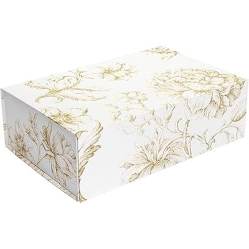 Luxury Keepsake Gift Box | Gold Floral Decorative Boxes with Magnetic Lids for Presents, Wedding Memory Box, and Bridal Gifts. 13.5" x 9" x 4.3"