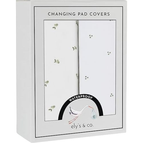 Ely's & Co. Patent Pending Waterproof Changing Pad Cover Sheets, 100% Cotton with Waterproof Lining – 2 Pack Fitted Cradle Sheet Set, Berry and Cluster Dot (Sage) 34” x 17”