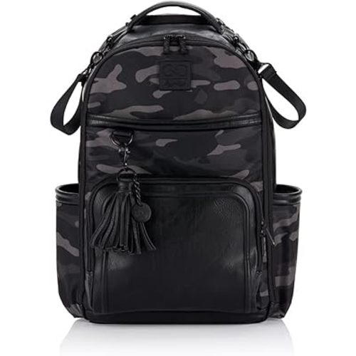 Itzy Ritzy Chelsea + Cole Diaper Bag Backpack - Large Capacity Boss Backpack Diaper Bag; Includes Changing Pad, Stroller Clips and Tassel, Camo with Stag Head Print Interior and Black Hardware