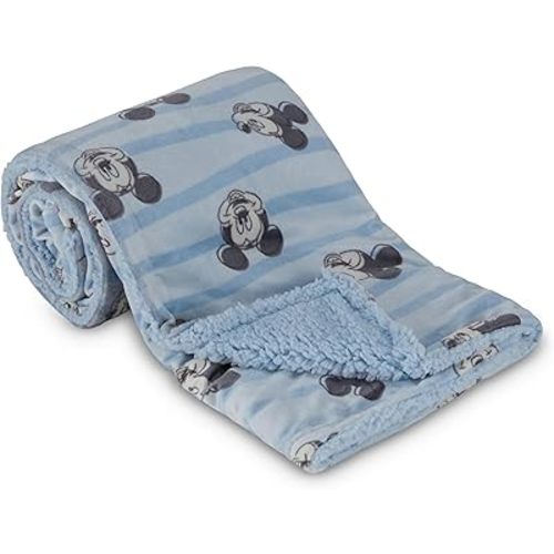 Disney Character Fuzzy Double Sided Mink and Sherpa Baby Blanket, Ultra-Soft and Plush Mink Sherpa Newborn Throw for Infants, Measures 30x40 (Mickey, Minnie, Pooh, Dumbo)