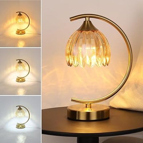 Tulip Table Lamp with 5200mAh Battery & Touch Control, Cordless Lamp with 3 Color Temperatures Clear Bulb, Rechargeable Small Table Lamps for Living Room, Bedside, Nightstand (Amber Tulip)