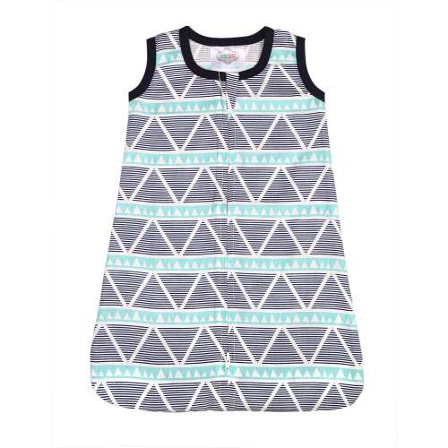 Bacati Cotton Muslin Sleeping Sack, Wearable Blanket with 2-way Zipper, Large Triangles Aqua Navy