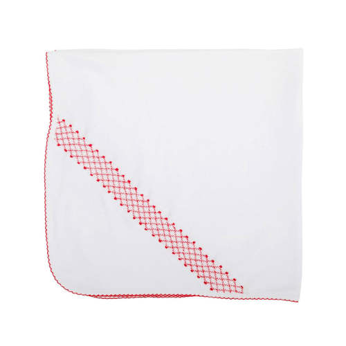 Sweetly Smocked Blessing Blanket - Worth Avenue White with Richmond Red