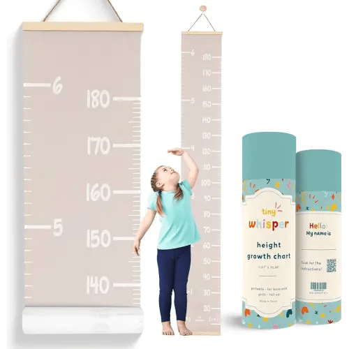 Growth Chart for Wall with Stickers, Marker, Hook Hanging Height Chart for Kids Neutral Kids Wall Decor for Boys & Girls - Easy to Install in Baby Room, Nursery, Playroom - Child-Safe