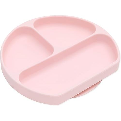 Bumkins Toddler and Baby Suction Plate, Divided Grip Dish for Babies and Kids, Baby Led Weaning, Feeding Supplies, Sticks to Tables and Highchairs, Platinum Silicone, for Chidren 6 Months, Pink