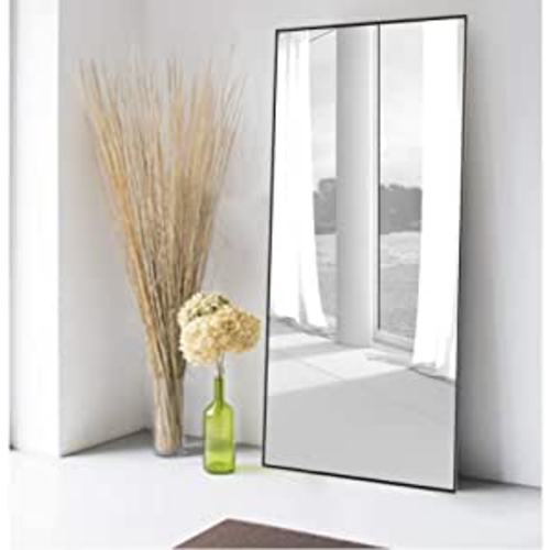 MIRUO Full Length Mirror Decor Wall Mounted Mirror Floor Mirror Dressing Mirror Make Up Mirror Bathroom/Bedroom/Living Room/Dining Room/Entry, Black, 55" X 16"