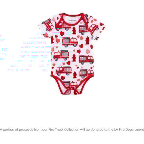 Baby Short-Sleeve Bamboo Bodysuit, Fire Truck Hearts - Dreamland Baby | Maisonette
