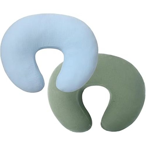 Owlowla Muslin Nursing Pillow Cover,2Pack Soft Cotton Nursing Cover Set Fits Breastfeeding Pillow for Baby Boy Girl(Baby Blue&Olive)
