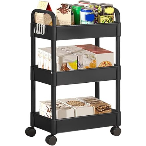 3 Tier Rolling Storage Cart | Storage Cart with 3-Tier Rolling Utility Trolley,White Rolling Organizer Craft Cart,Ideal Storage Cart for Baby Nursery, Dorm, Kitchen, Bathroom
