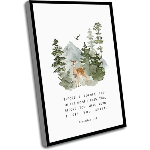 POLDE Bible Quotes Wall Art, Jeremiah 1:5, 12x16 Inch Framed Painting, Religious Nursery Decor, Christian Baby Room Decor, Wall Art for Apartment, Living Room, Office