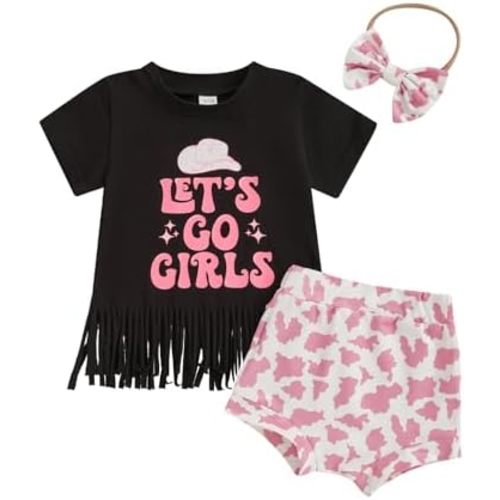 Infant Baby Girl Summer Outfit Short Sleeve Letters Tassel Shirt Shorts Cute Baby Girl Western Clothes