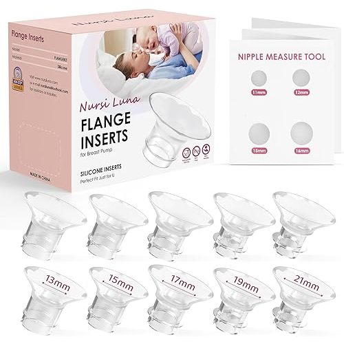 Flange Inserts 10PCS 13/15/17/19/21mm for 24mm Flanges/Shield of Most Pumps, Flange Sizing Kit Silicone Flanges Insert, Breastfeeding Essentials Kit for New Moms