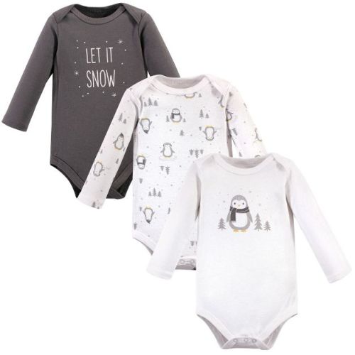 Hudson Baby Cotton Long-Sleeve Bodysuits, Gray Penguin, 0-3 Months