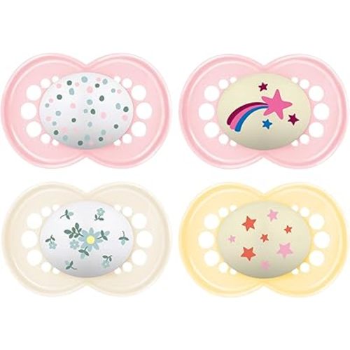 MAM Day & Night Pacifiers, Glow in The Dark Pacifier for Breastfed Babies, Nipple Shape Helps Promote Healthy Oral Development, BPA-Free Silicone Nipple, Easy to Clean, 16+ Months, 4 Count