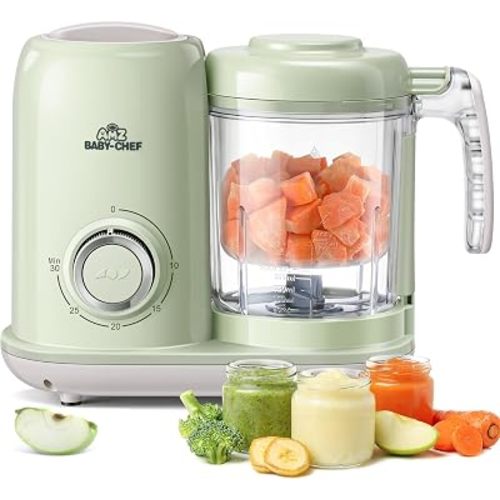 AMZBABYCHEF Baby Food Maker, 4 in 1 Baby Food Processor and Steamer, Puree Blender, Multifunctional Baby Puree Maker, Dishwasher Safe (Green)