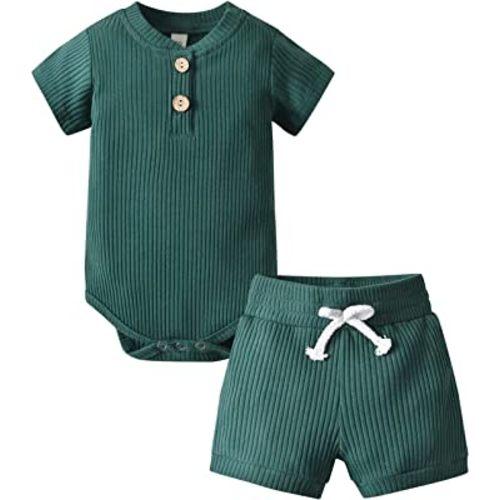 Summer Newborn Baby Boy Girl Clothes Solid Color Ribbed Romper and Shorts Outfits Set