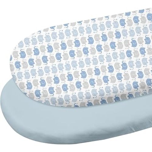 Gllquen Baby Bassinet Sheets 2 Pack, 100% Organic Cotton Bassinet Fitted Sheets for Girls Boys, Soft & Breathable Unisex Bassinet Mattress Sheets for Standard Bassinet 32"X16"(Blue)