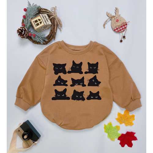 Cute Black Cat Baby Romper, Halloween Black Cats baby Bodysuit, Cat Baby Girl Clothes, Fall Baby Outfits, Baby Boy clothes, cat lover gift