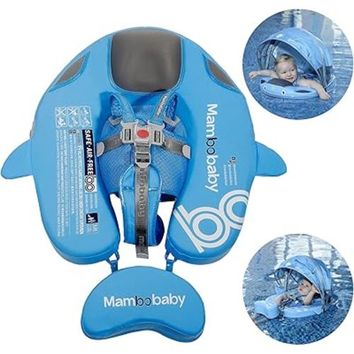 Baby Pool Float with UPF50+ 3D Adjustable Canopy, Add Tail Mambobaby Float Non Inflatable Infant Floats for Pool, Cartoon Narwhal Baby Floats (NBlue with Canopy-S05NBCTLUROHML01S05)