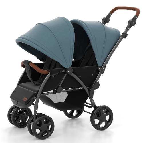 INFANS Double Stroller, Foldable Baby Tandem Stroller with Djustable Backrest Canopy Footrest, 5-Point Harness, Storage Basket, Convertible Compact Lightweight Twin Stroller for Infants and Toddlers