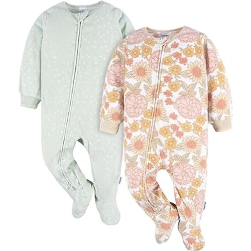 Gerber Baby Girls' Toddler Loose Fit Flame Resistant Fleece Footed Pajamas 2-Pack